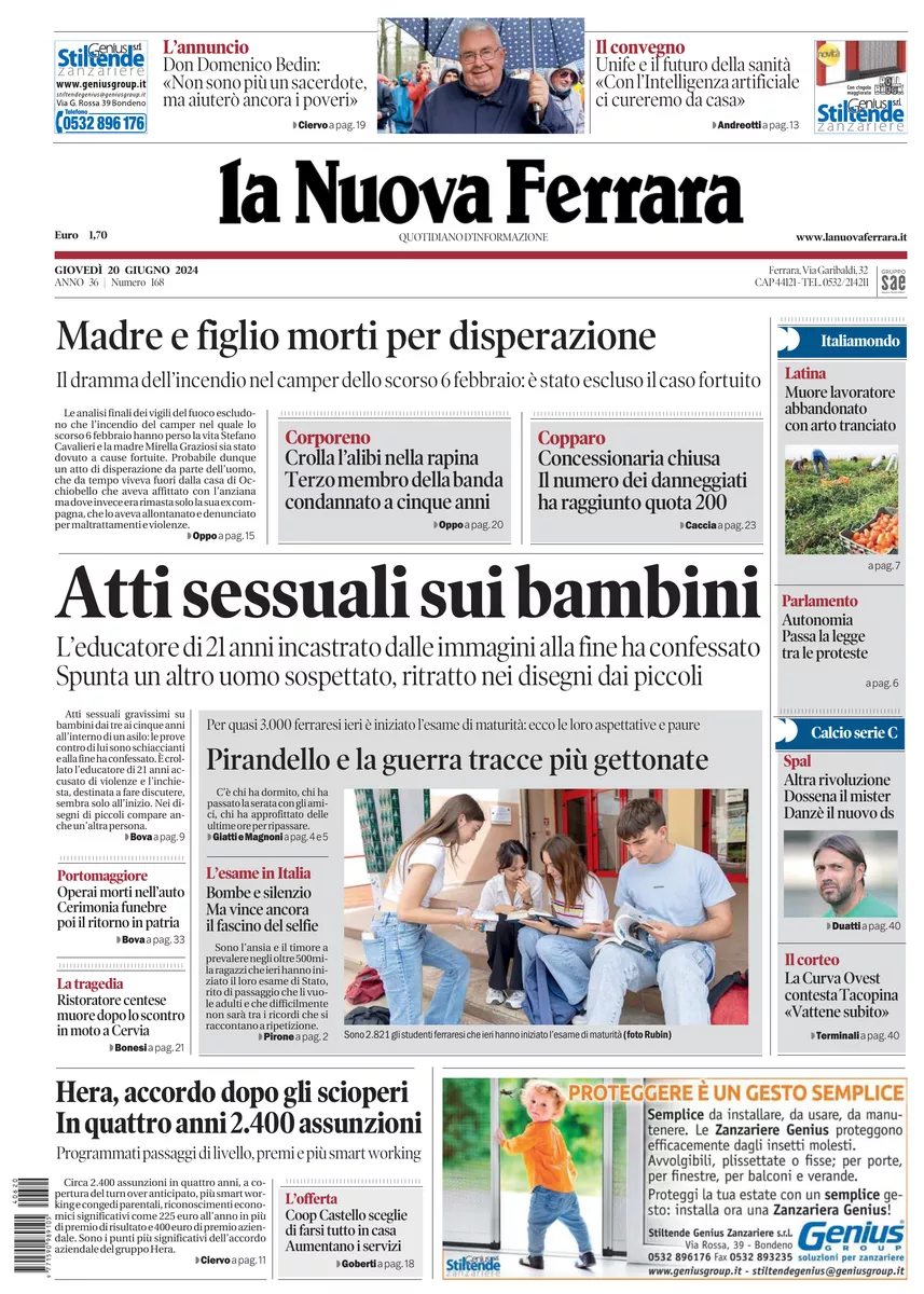 Prima-pagina-nuova ferrara-oggi-edizione-del-2024-06-20